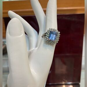 Silver Blue Lab Aquamarine Diamonds Ring